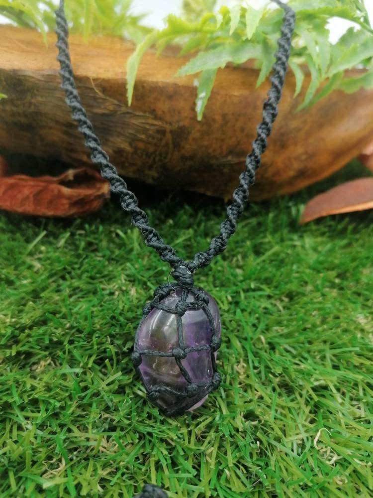 Natural Ametrine Macrame Wrapped Necklace Healing Crystal Accessories Zodiac Mineral Stone
