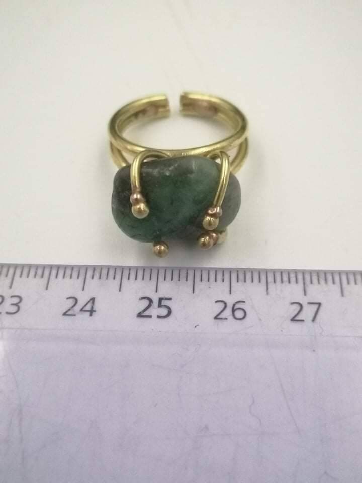 Hand-made Brass Ring Emerald Crystal Gift Idea Healing Crystal- Master Healer, Chakra Alignment, Aura Protection, Amplifier