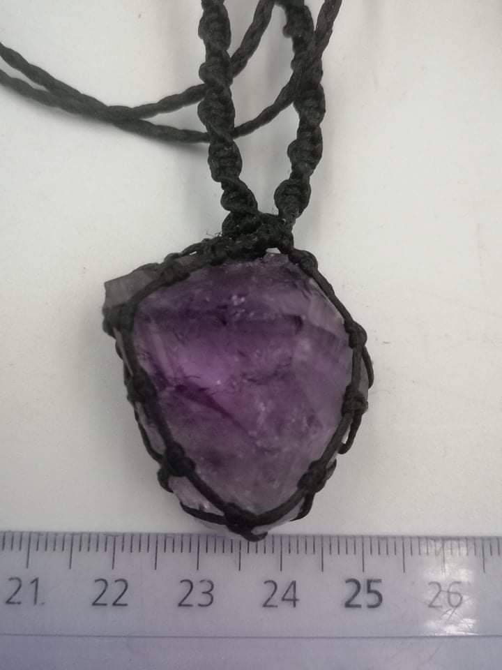 Amethyst-Healing-Mineral stone-Protection-Energy-Macrame necklace wrapped-hippie style-gift