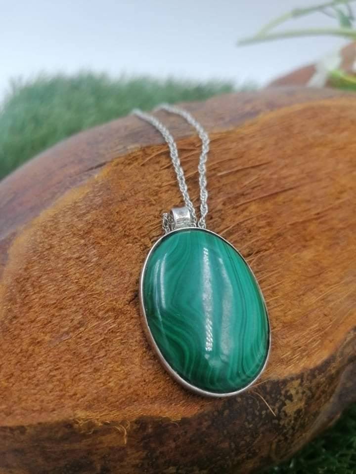 Malachite Crystal Necklace Sterling Silver 925