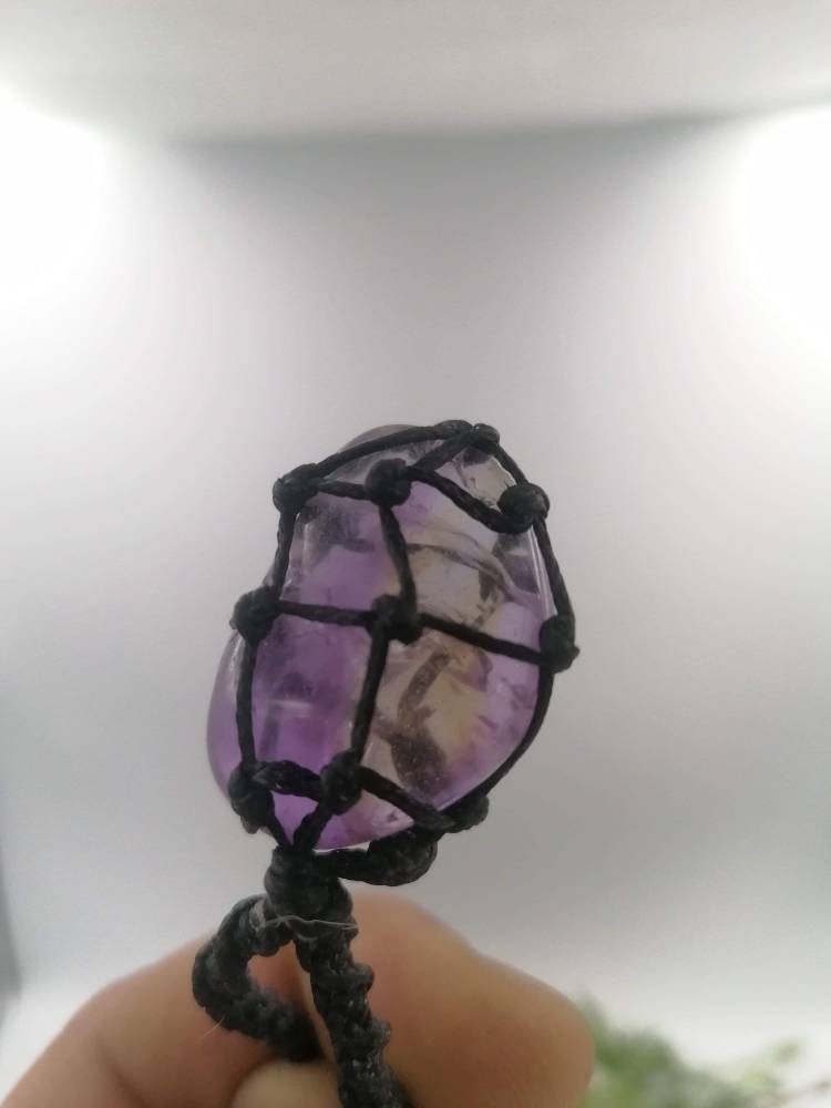 Natural Ametrine Macrame Wrapped Necklace Healing Crystal Accessories Zodiac Mineral Stone