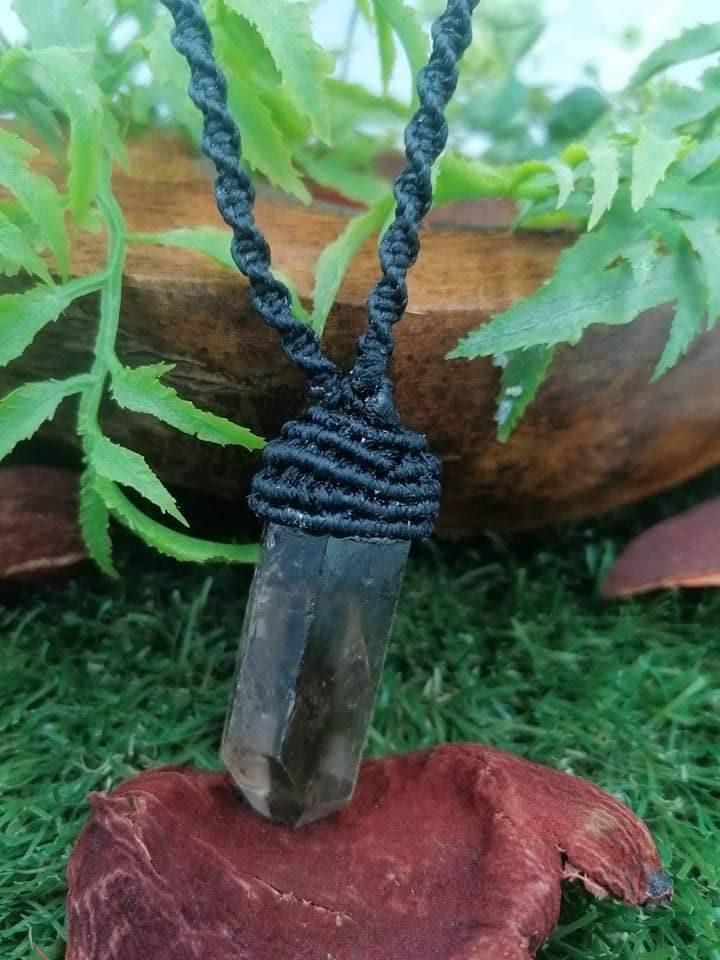 Crystal Smoked Quartz Rough With Macrame Wrapped Mineral-Spirit Healing Power Gift Decoration Protection