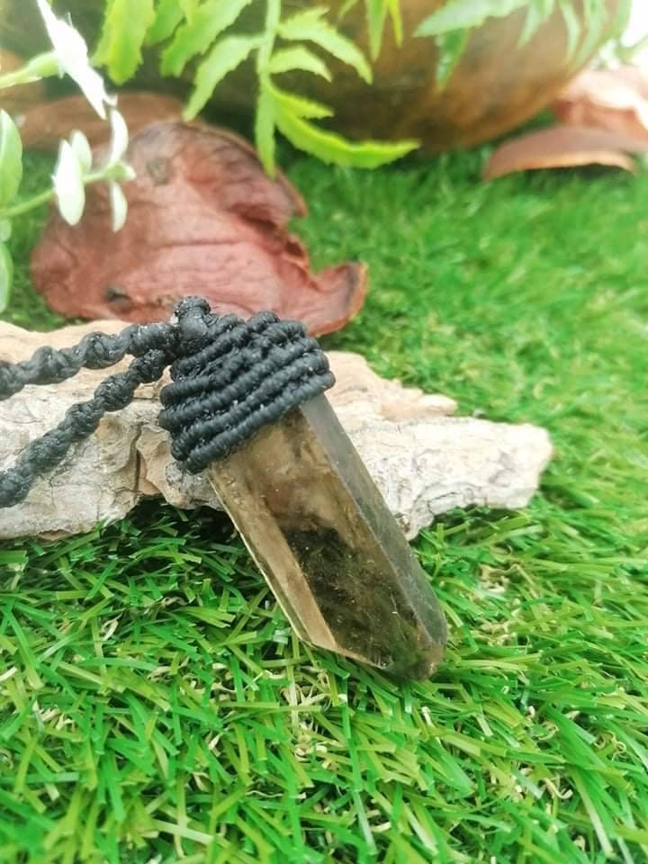 Crystal Smoked Quartz Rough With Macrame Wrapped Mineral-Spirit Healing Power Gift Decoration Protection