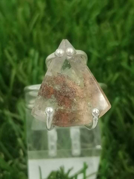 Hand-made Brass Ring Qyartz garden oxidation of hematite faceted cut sterling silver 925 Crystal Gift Healing Crystal- Healer, Chakra