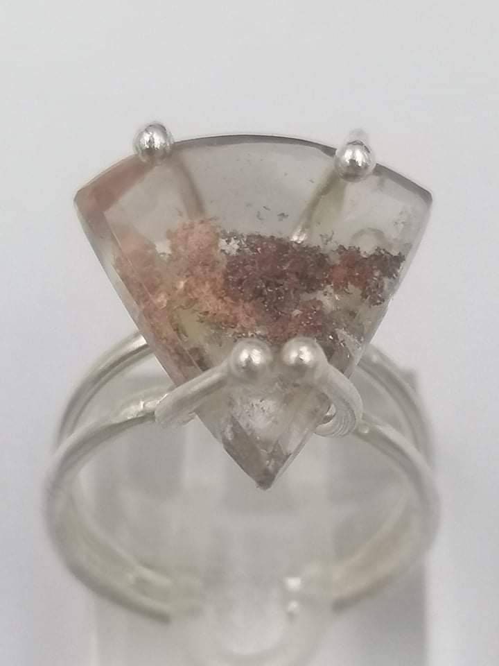 Hand-made Brass Ring Qyartz garden oxidation of hematite faceted cut sterling silver 925 Crystal Gift Healing Crystal- Healer, Chakra