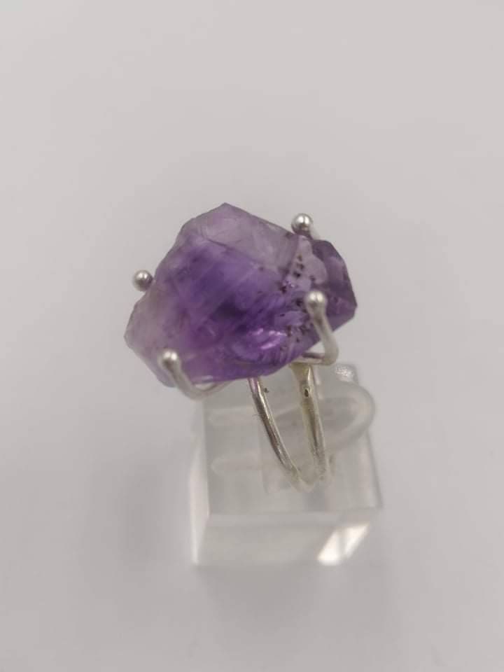 Amethyst Crystal Healing Ring Sterling Silver 925 - Master Healer, Chakra Alignment, Aura Protection, Amplifier Sterling Silver 925