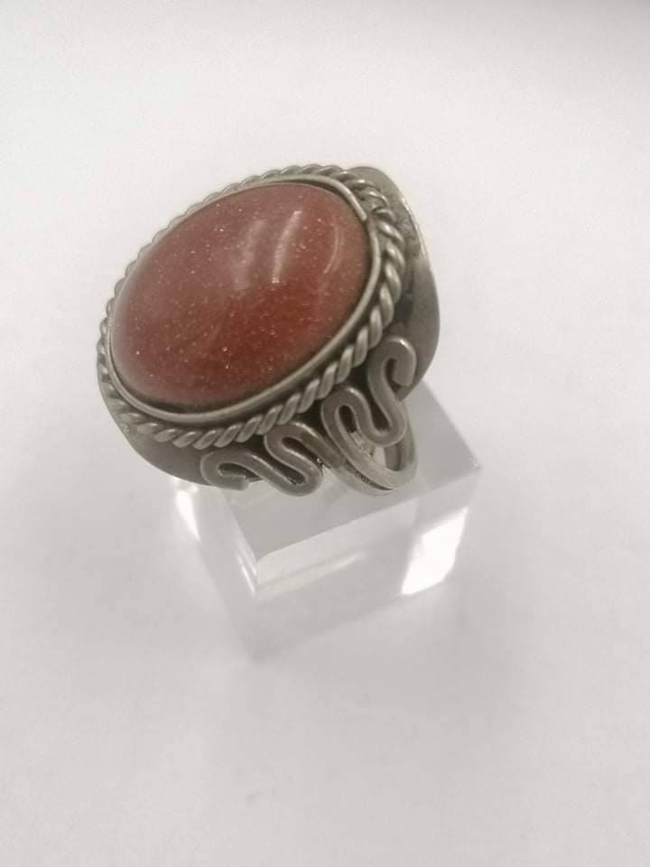 Sun stone alpaca metal cabochon cut Crystal Healing Ring - Master Healer, Chakra Alignment, Aura Protection, Amplifier