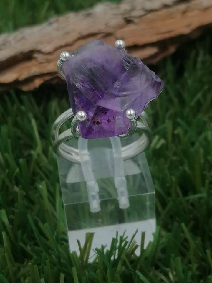 Amethyst Crystal Healing Ring Sterling Silver 925 - Master Healer, Chakra Alignment, Aura Protection, Amplifier Sterling Silver 925