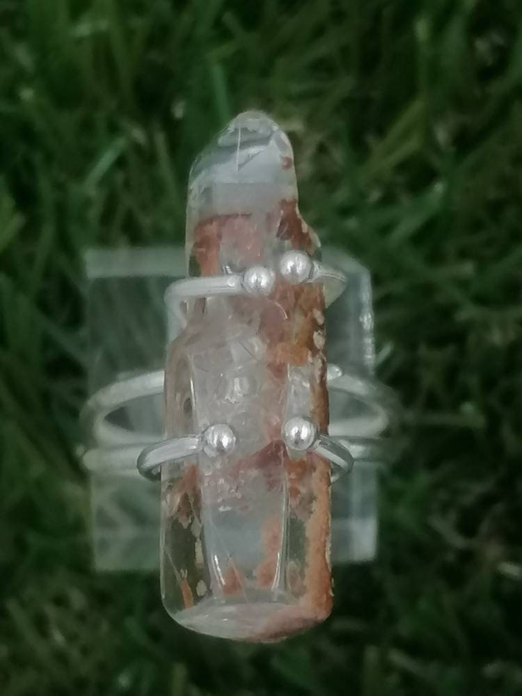 Sterling silver 925 ring with natural gems crystal quartz garden oxidation of hematite faceted cut - Chakra Alignment, Aura Protection