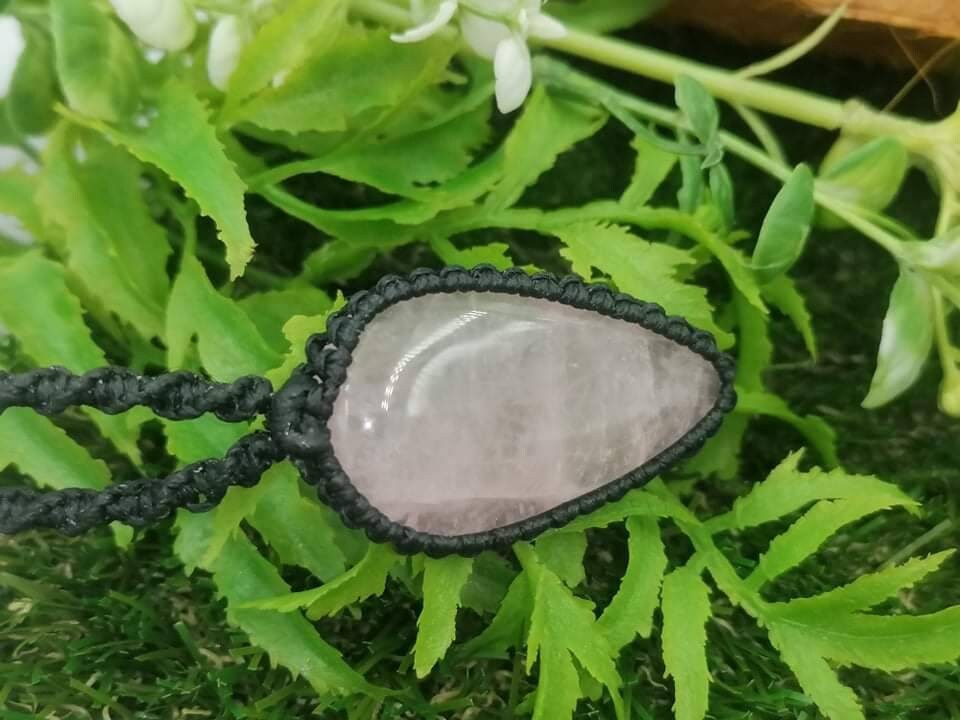 Rose Quartz Crystal Makrame Wrapped Necklace