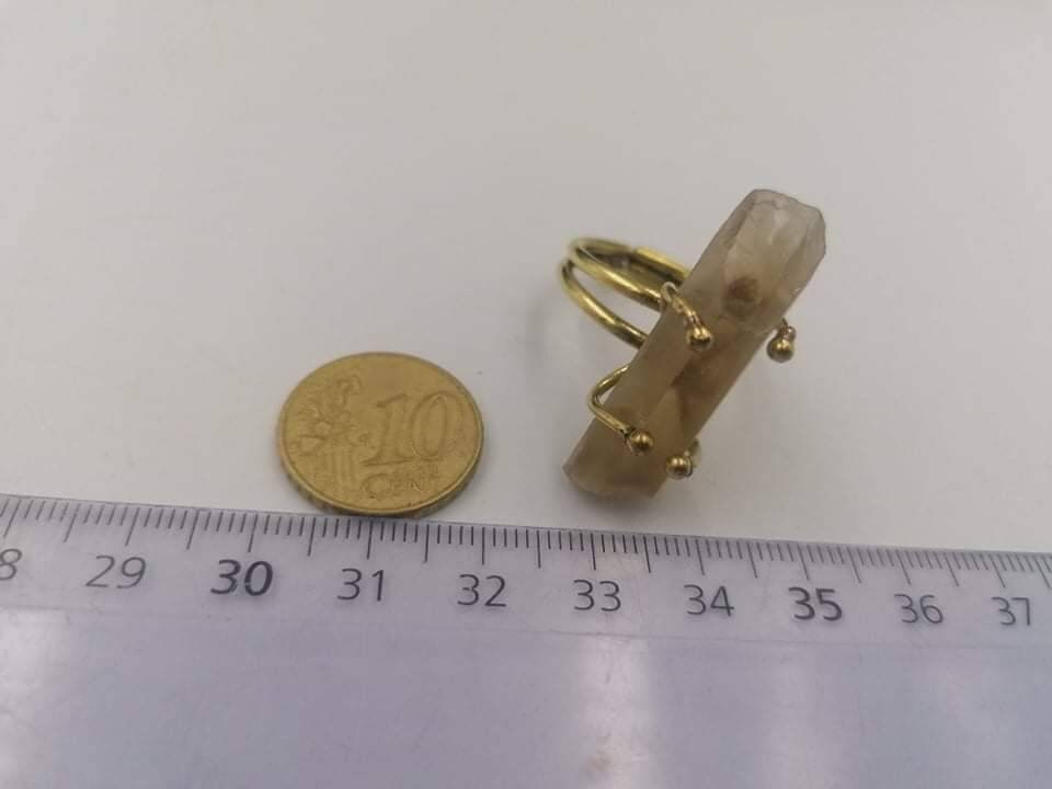 Heilring aus geräuchertem Quarz mit Citrinkristall – Meisterheiler, Chakra-Ausrichtung, Aura-Schutz, Verstärker