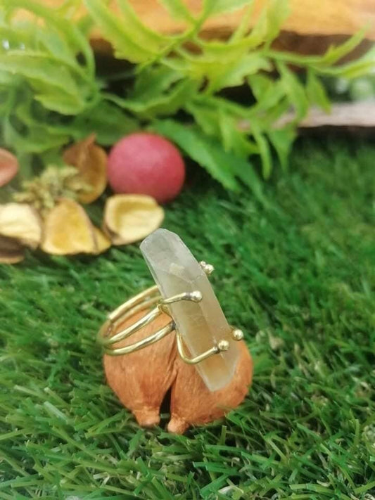 Smoked Qyartz with Citrine Crystal Healing Ring - Master Healer, Chakra Alignment, Aura Protection, Amplifier