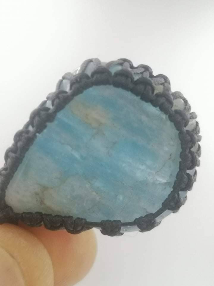 110CT Aqua Marine Rough Mineral Stone Brazilian Crystal Healing Makrame Wrapped Necklace Protection Gift Accessories