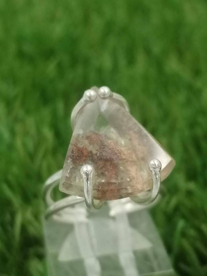 Hand-made Brass Ring Qyartz garden oxidation of hematite faceted cut sterling silver 925 Crystal Gift Healing Crystal- Healer, Chakra