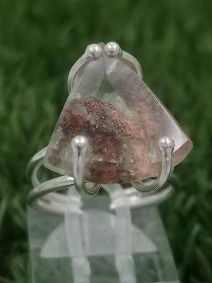 Hand-made Brass Ring Qyartz garden oxidation of hematite faceted cut sterling silver 925 Crystal Gift Healing Crystal- Healer, Chakra