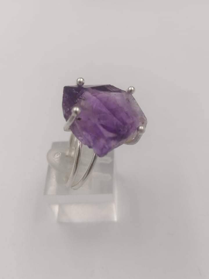 Amethyst Crystal Healing Ring Sterling Silver 925 - Master Healer, Chakra Alignment, Aura Protection, Amplifier Sterling Silver 925