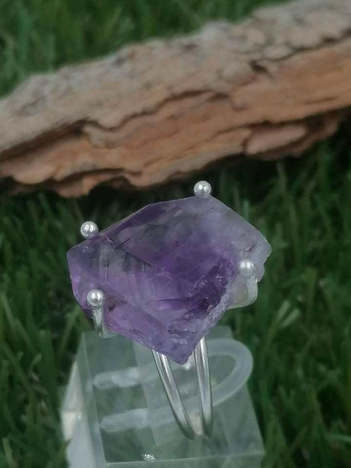 Amethyst Crystal Healing Ring Sterling Silver 925 - Master Healer, Chakra Alignment, Aura Protection, Amplifier Sterling Silver 925