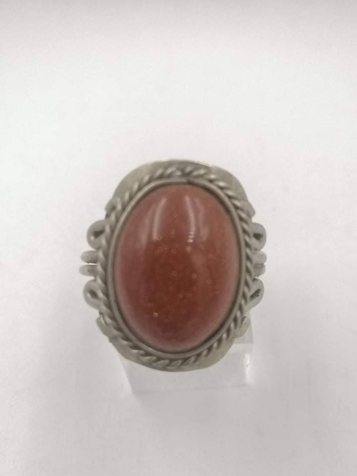 Sun stone alpaca metal cabochon cut Crystal Healing Ring - Master Healer, Chakra Alignment, Aura Protection, Amplifier
