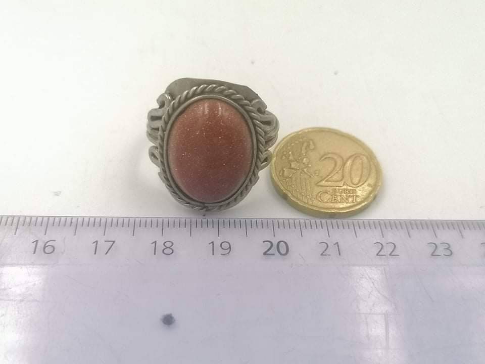 Sun stone alpaca metal cabochon cut Crystal Healing Ring - Master Healer, Chakra Alignment, Aura Protection, Amplifier