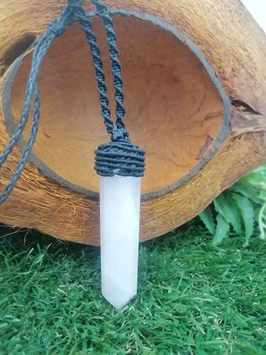 Ροζ χαλαζία Exagon Stick Rough Mineral Stone Brazilian Crystal Healing Makrame τυλιγμένο κολιέ Προστασία δώρου Αξεσουάρ Active