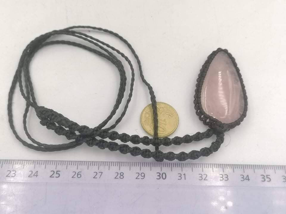 Rose Quartz Crystal Makrame Wrapped Necklace
