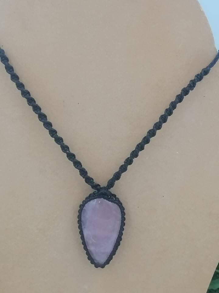 Rose Quartz Crystal Makrame Wrapped Necklace