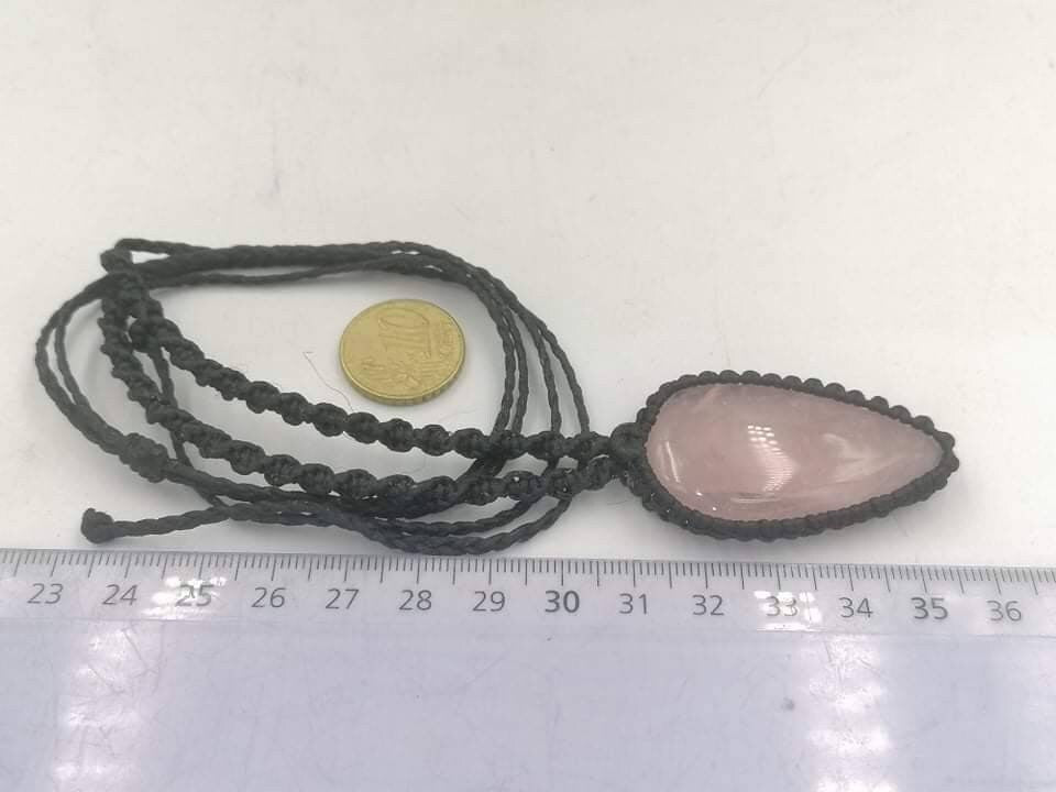 Rose Quartz Crystal Makrame Wrapped Necklace