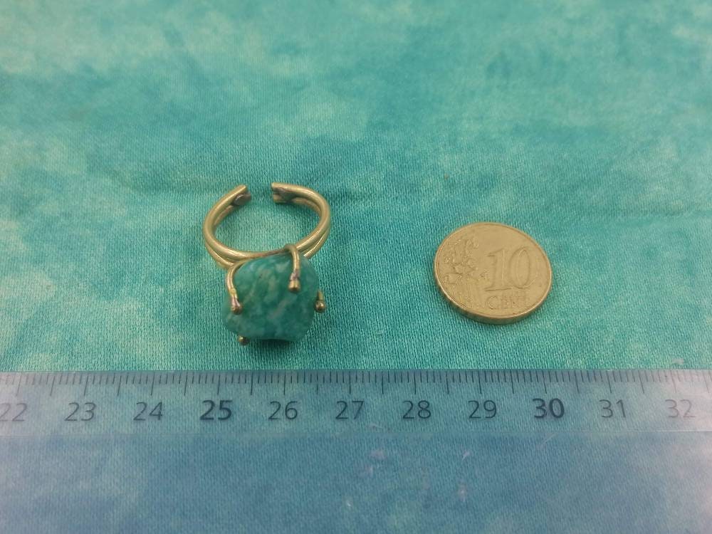 Amazonite Crystal Healing Ring - Master Healer, Chakra Alignment, Aura Protection, Amplifier