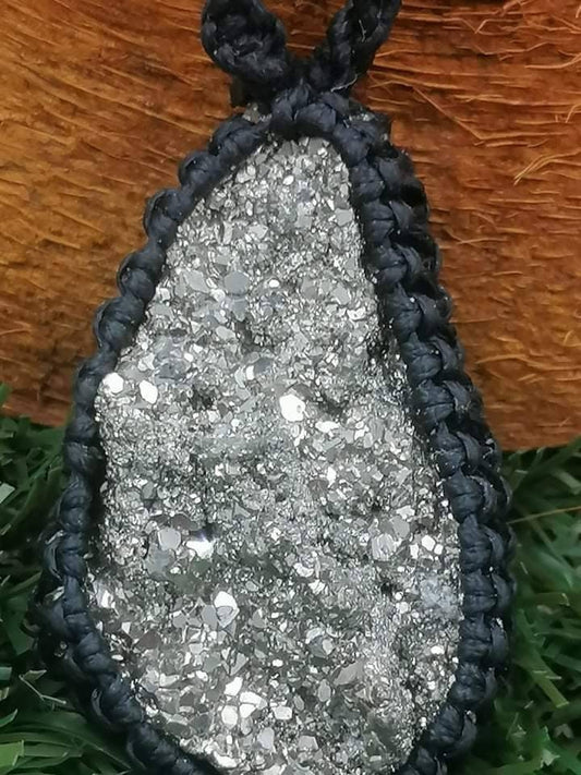 Pyrite Crystal Handmade Wrapped Macrame Necklace