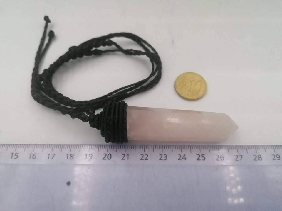 Rosa Quarz Exagon Stick Roher Mineralstein Brasilianischer Kristall Heilung Makramee Gewickelte Halskette Schutz Geschenk Accessoires Aktiv