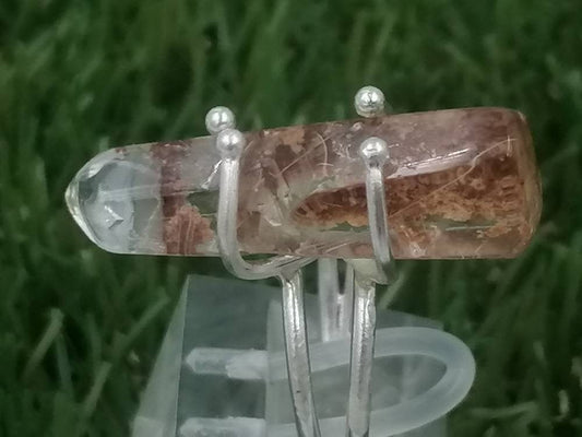 Sterling silver 925 ring with natural gems crystal quartz garden oxidation of hematite faceted cut - Chakra Alignment, Aura Protection