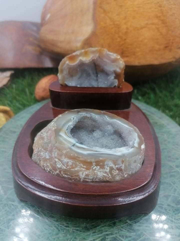 Natural  Agate with Quartz Stone with the wooden base- Amazing Collector's Piece - Home Decor