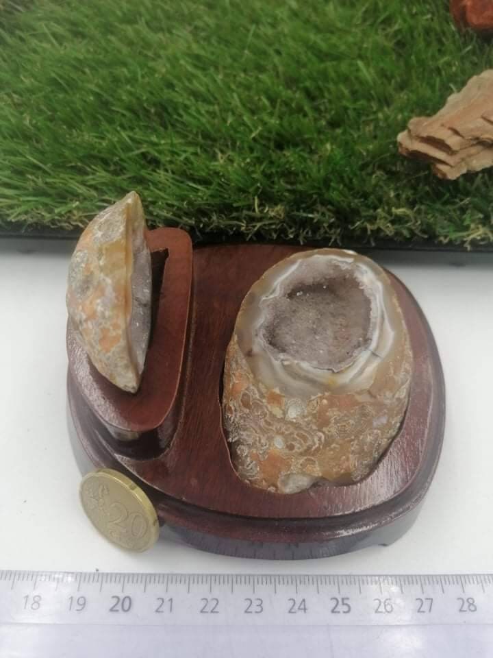 Natural  Agate with Quartz Stone with the wooden base- Amazing Collector's Piece - Home Decor