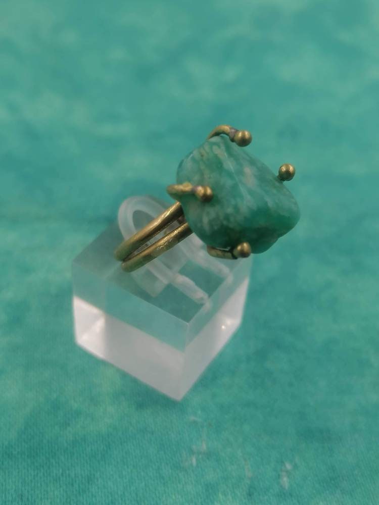 Amazonite Crystal Healing Ring - Master Healer, Chakra Alignment, Aura Protection, Amplifier