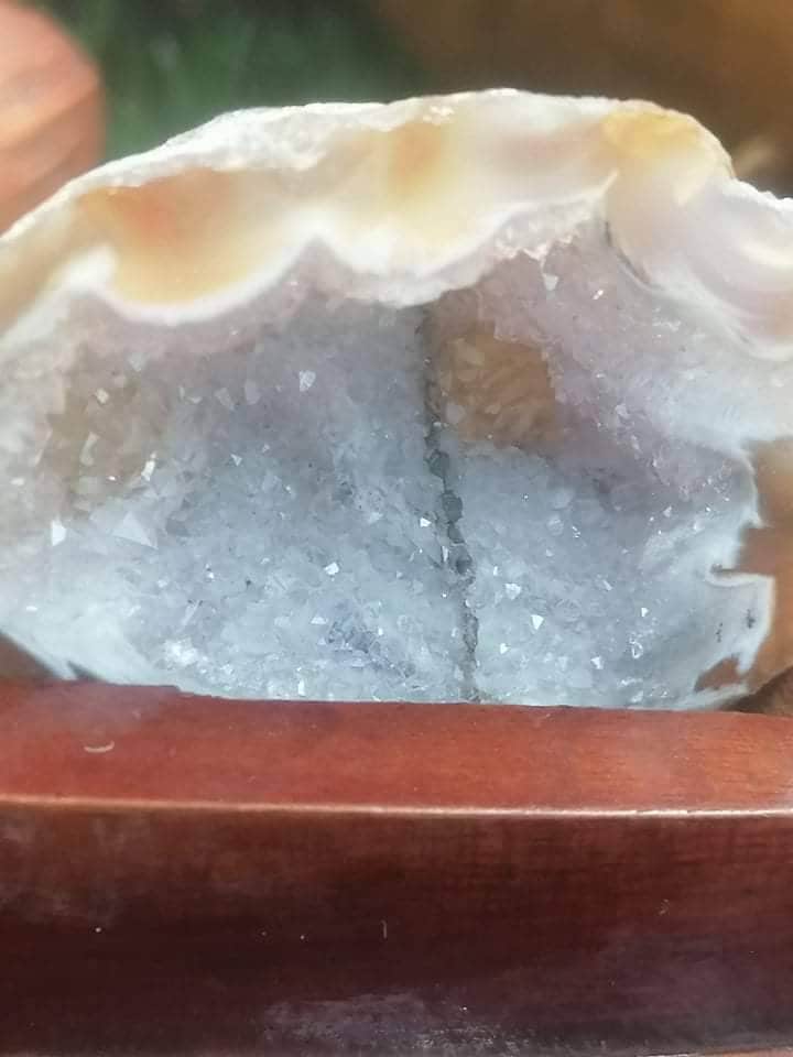 Natural  Agate with Quartz Stone with the wooden base- Amazing Collector's Piece - Home Decor