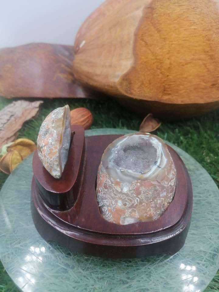Natural  Agate with Quartz Stone with the wooden base- Amazing Collector's Piece - Home Decor