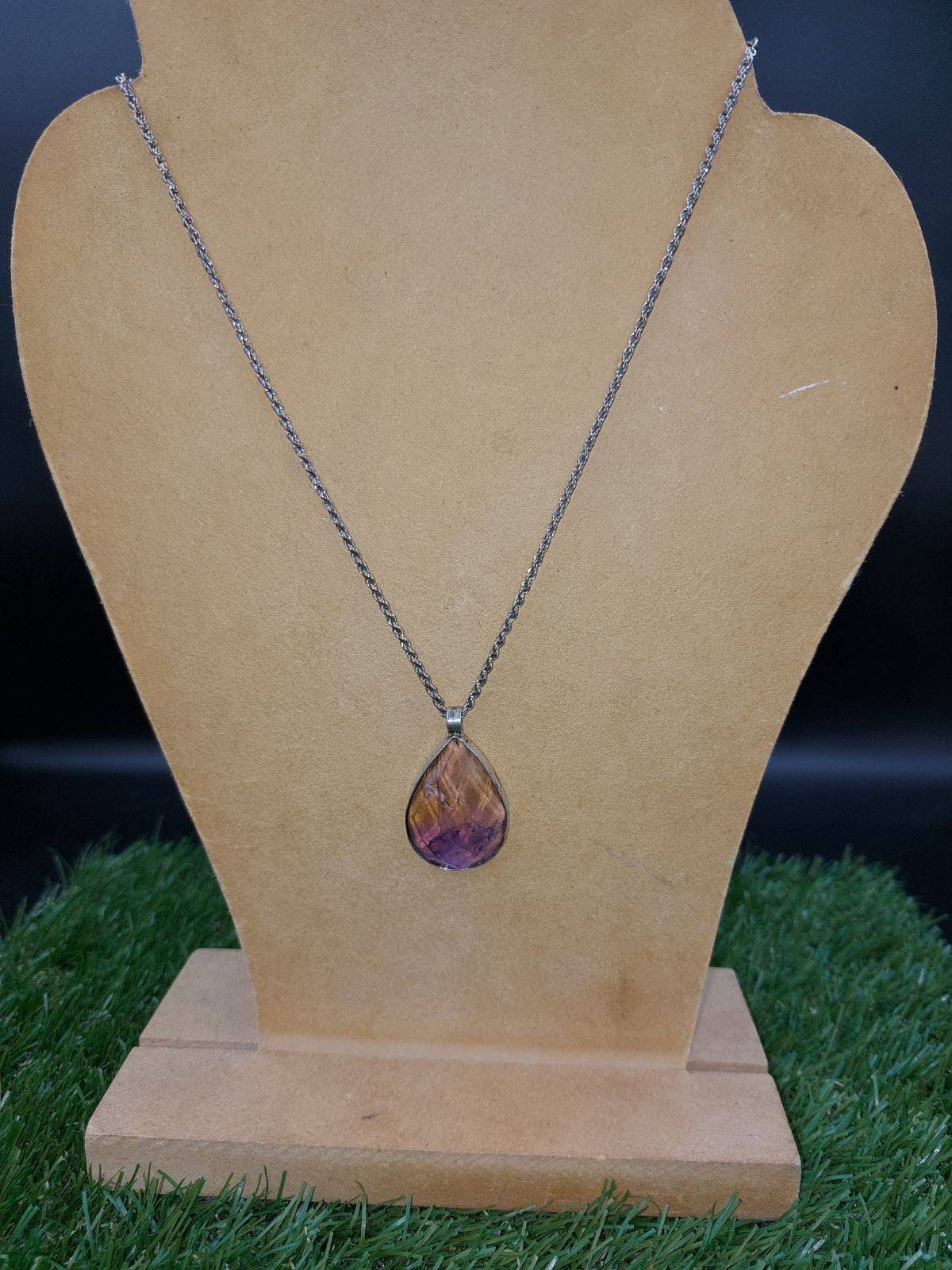 High Quality Crystal Ametrine Necklace Cabochon Cut Faceted Cut Sterling Silver 925 Bezel Pendant