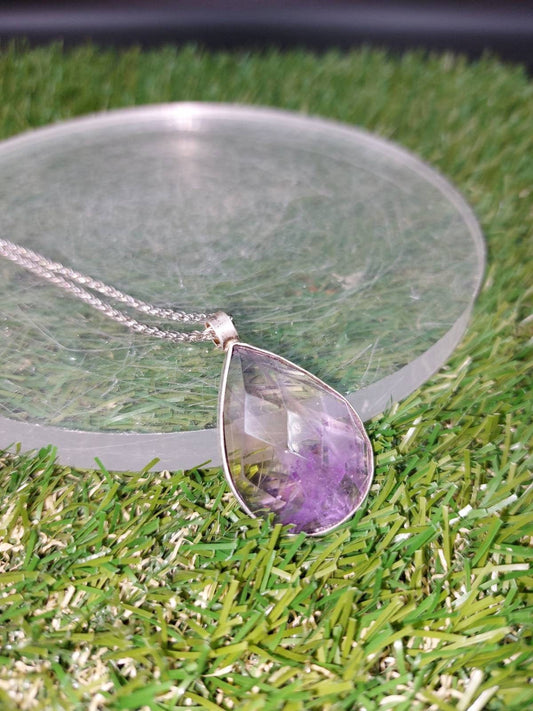 High Quality Crystal Ametrine Necklace Cabochon Cut Faceted Cut Sterling Silver 925 Bezel Pendant