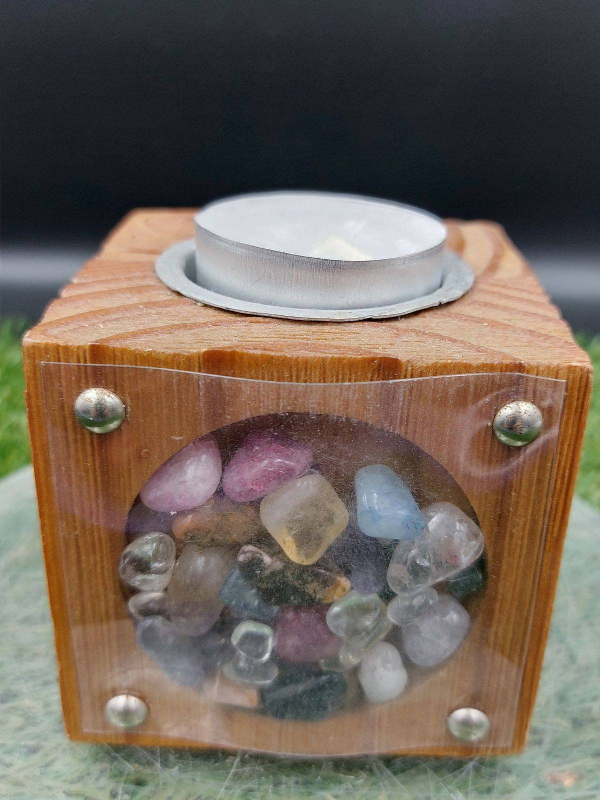 Wooden Candle Holder with Crystals - Crystal Decor- Metaphysical - Chakra Crystals