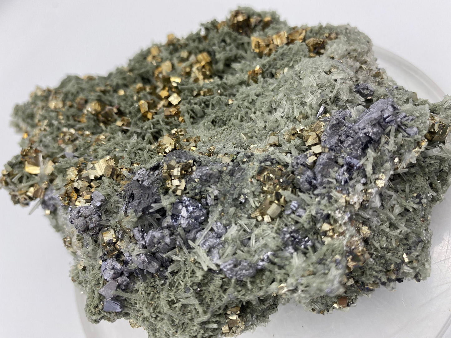 Galena with Pyrite cubes - Clear Quartz - chalcopyrite / Rough Mineral Stone