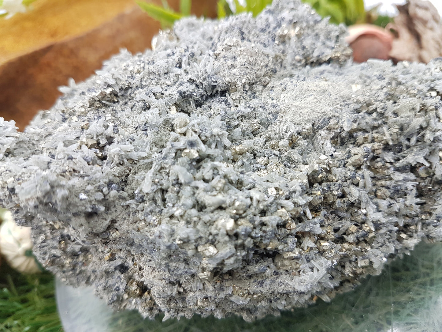 RARE Spikey Quartz with Pyrite Gold Cubes - Chalcopyrite - Calcite