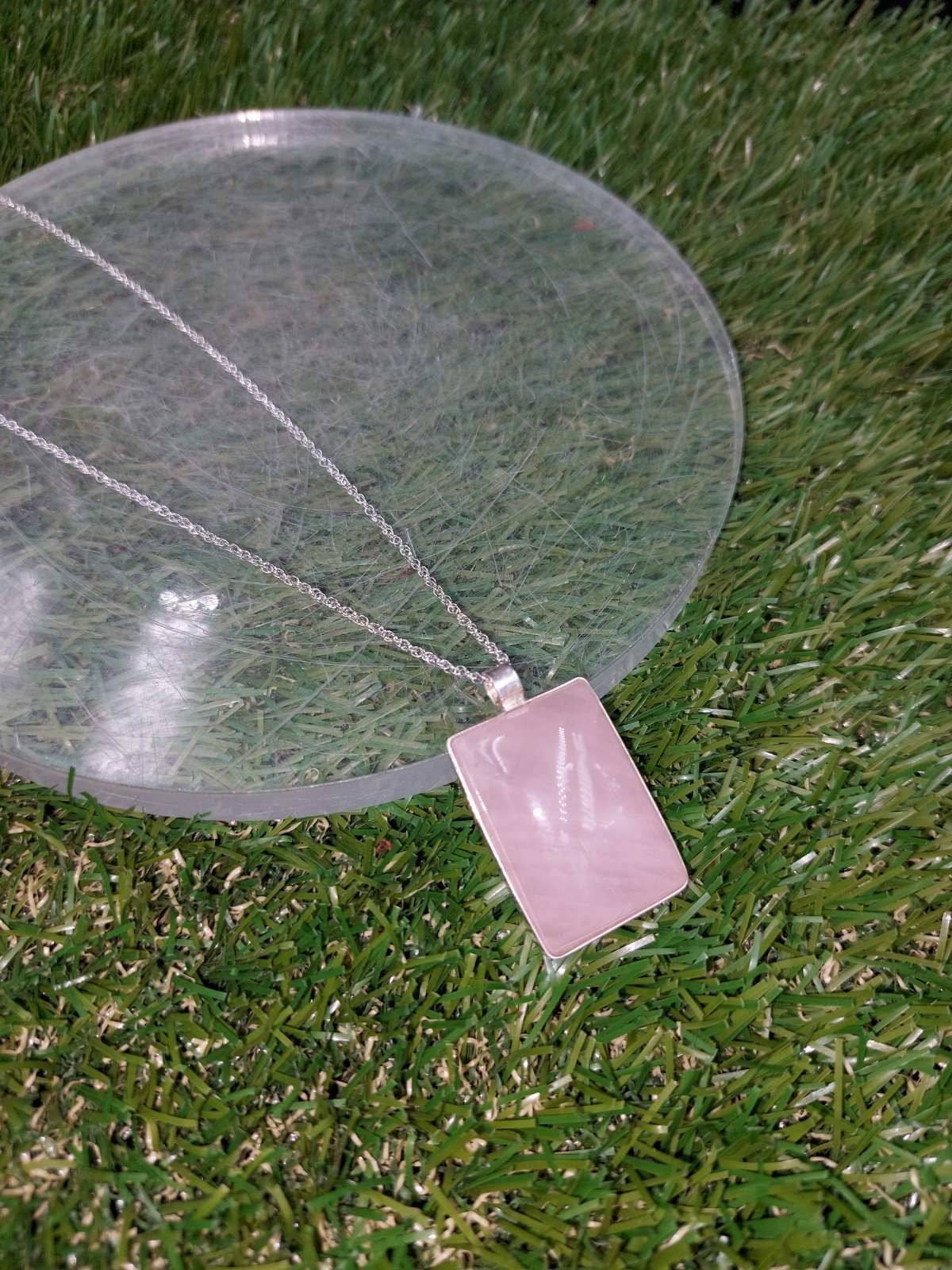 High Quality Crystal Pink Quartz Leopard Necklace Cabochon Cut Sterling Silver 925 Bezel Pendant