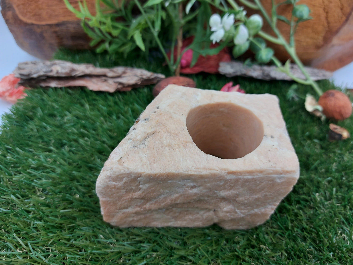 Natural Brown Jasper Candle Holder - Healing Crystal Zodiac Mineral Stone