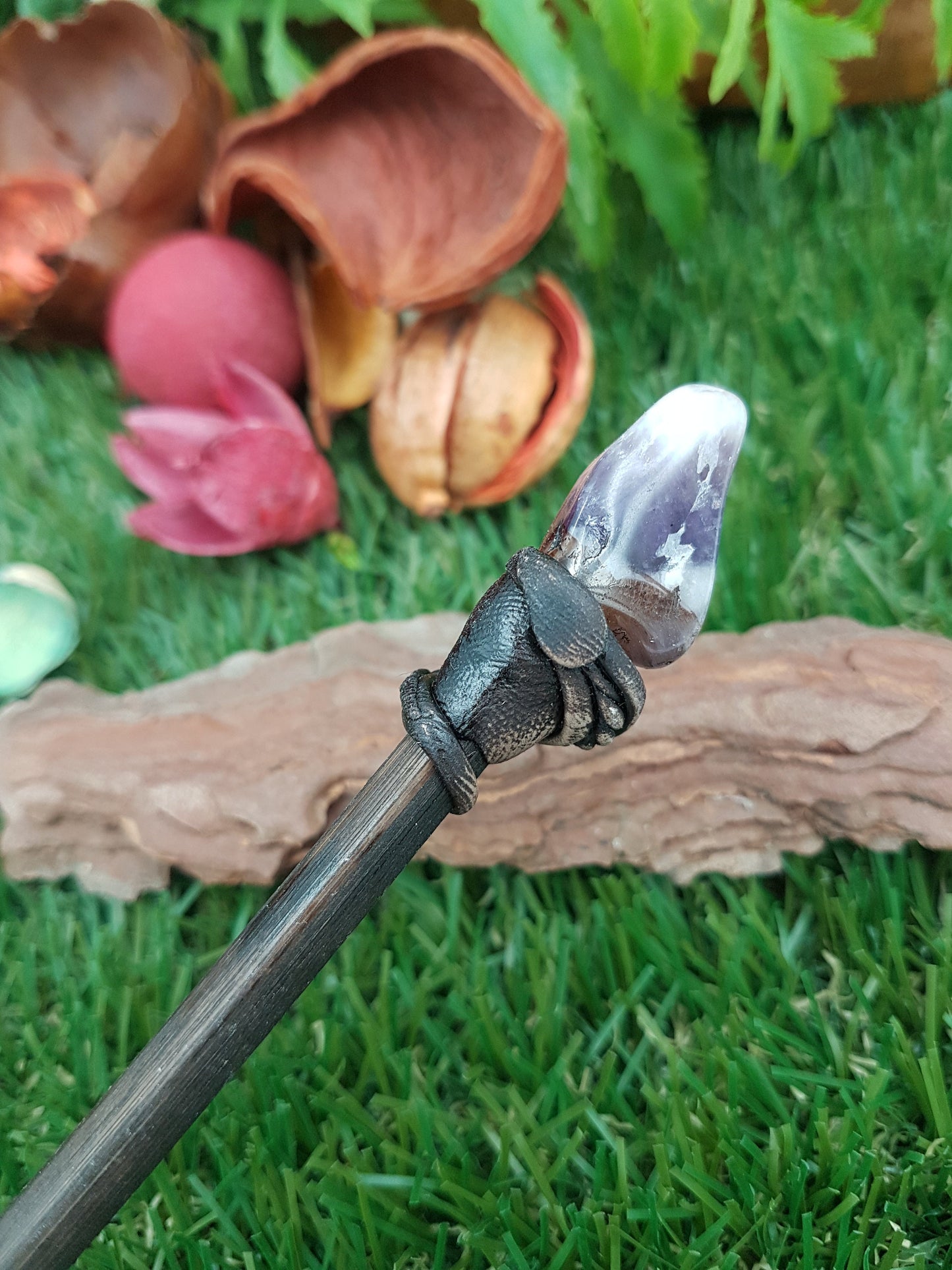 Natural Crystal Amethyst Zebra Wand -Fairy wand-Wizard wand-Nature Wand Healing Crystal Zodiac Mineral Stone