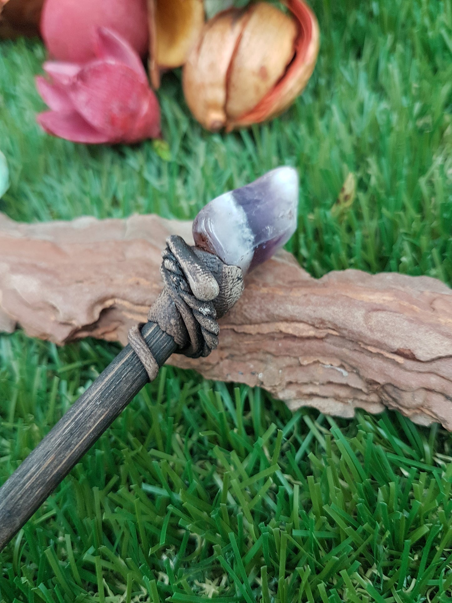 Natural Crystal Amethyst Zebra Wand -Fairy wand-Wizard wand-Nature Wand Healing Crystal Zodiac Mineral Stone