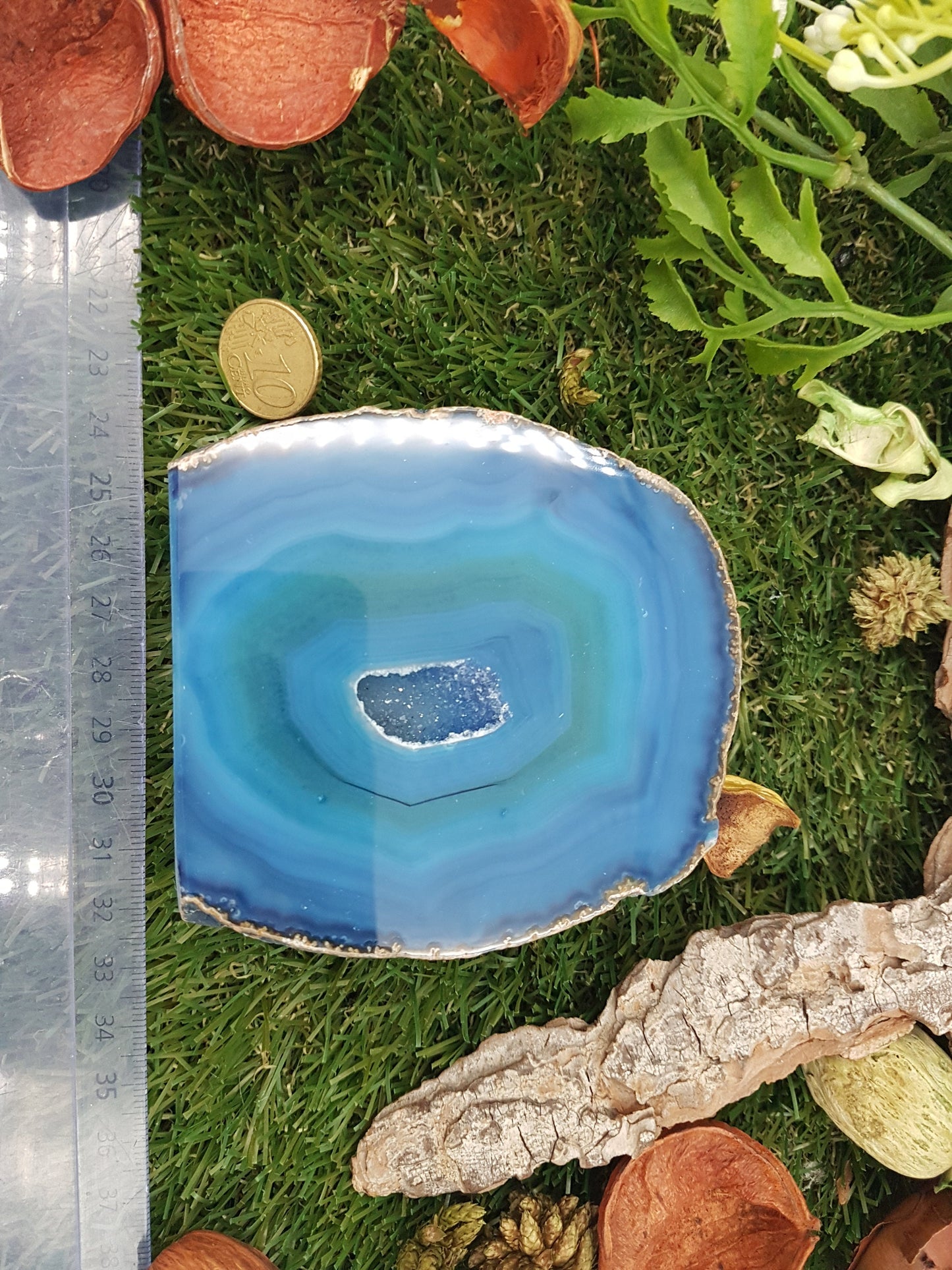 Blue Geody Agate with Crystal Quartz Cave perfect for Healing and Protection