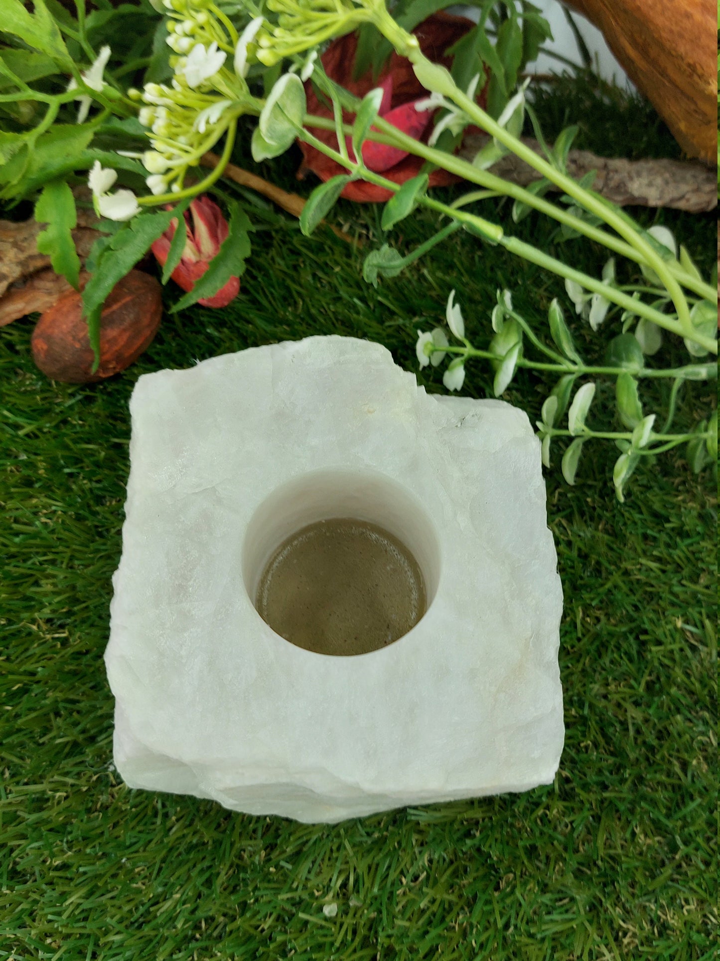 Natural Quartz CandleHolder - Healing Crystal Zodiac Mineral Stone