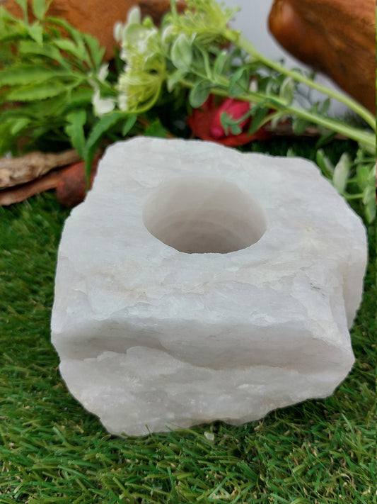 Natural Quartz CandleHolder - Healing Crystal Zodiac Mineral Stone