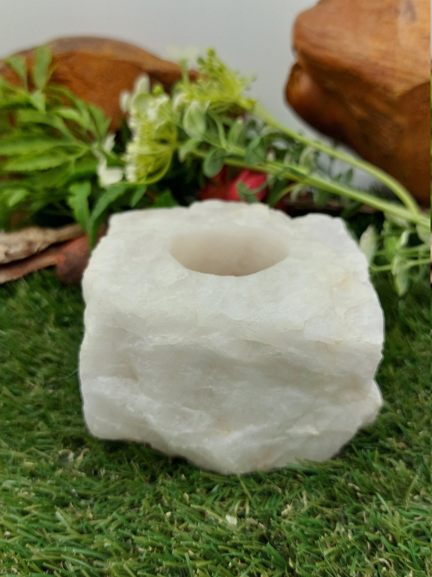 Natural Quartz CandleHolder - Healing Crystal Zodiac Mineral Stone
