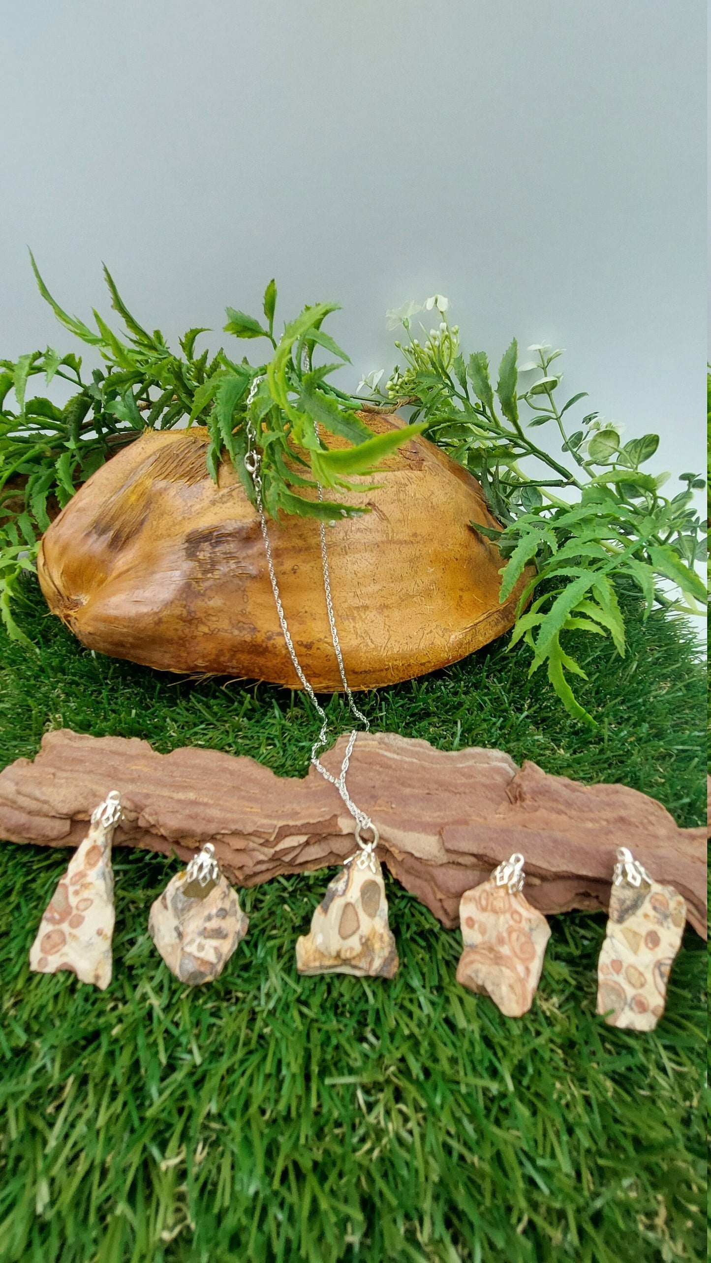 Natural Jasper Leopard Sterling Steel Necklace Healing Crystal Accessories Brown Zodiac Mineral Stone